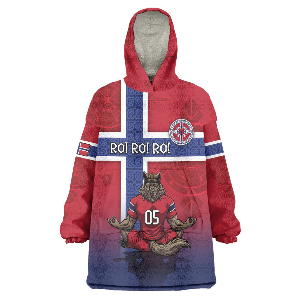 Custom Norway Football Wearable Blanket Hoodie Ro Ro Meditating Viking Wolf