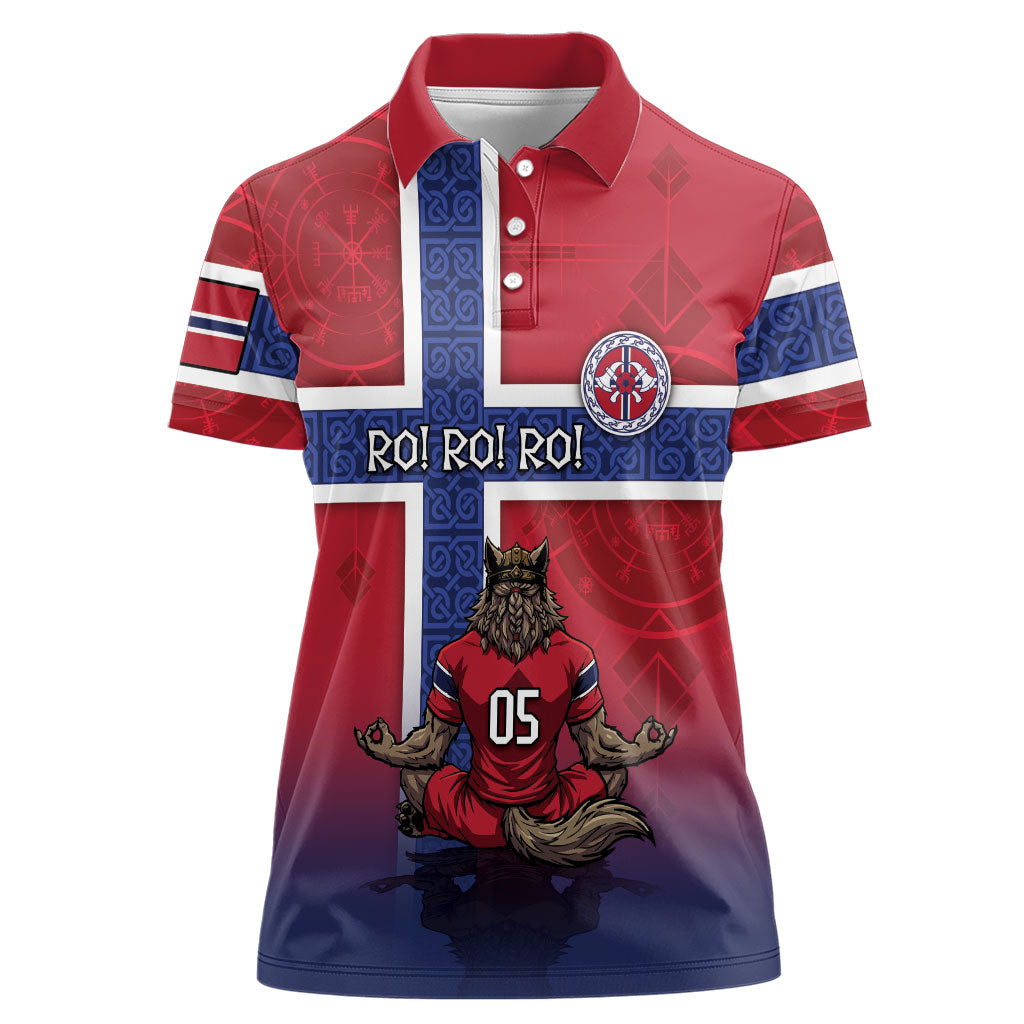 Custom Norway Football Women Polo Shirt Ro Ro Meditating Viking Wolf