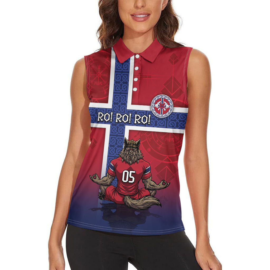 Custom Norway Football Women Sleeveless Polo Shirt Ro Ro Meditating Viking Wolf