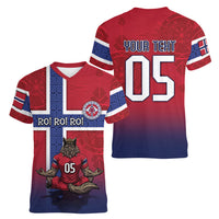 Custom Norway Football Women V-Neck T-Shirt Ro Ro Meditating Viking Wolf