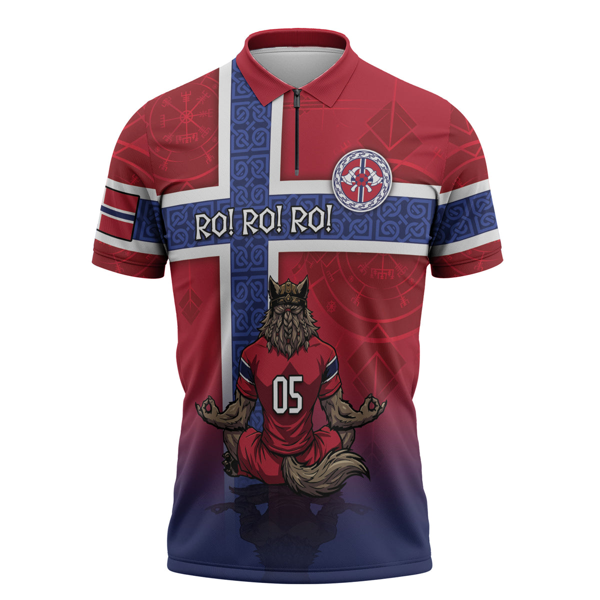 Custom Norway Football Zipper Polo Shirt Ro Ro Meditating Viking Wolf