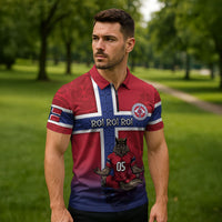 Custom Norway Football Zipper Polo Shirt Ro Ro Meditating Viking Wolf