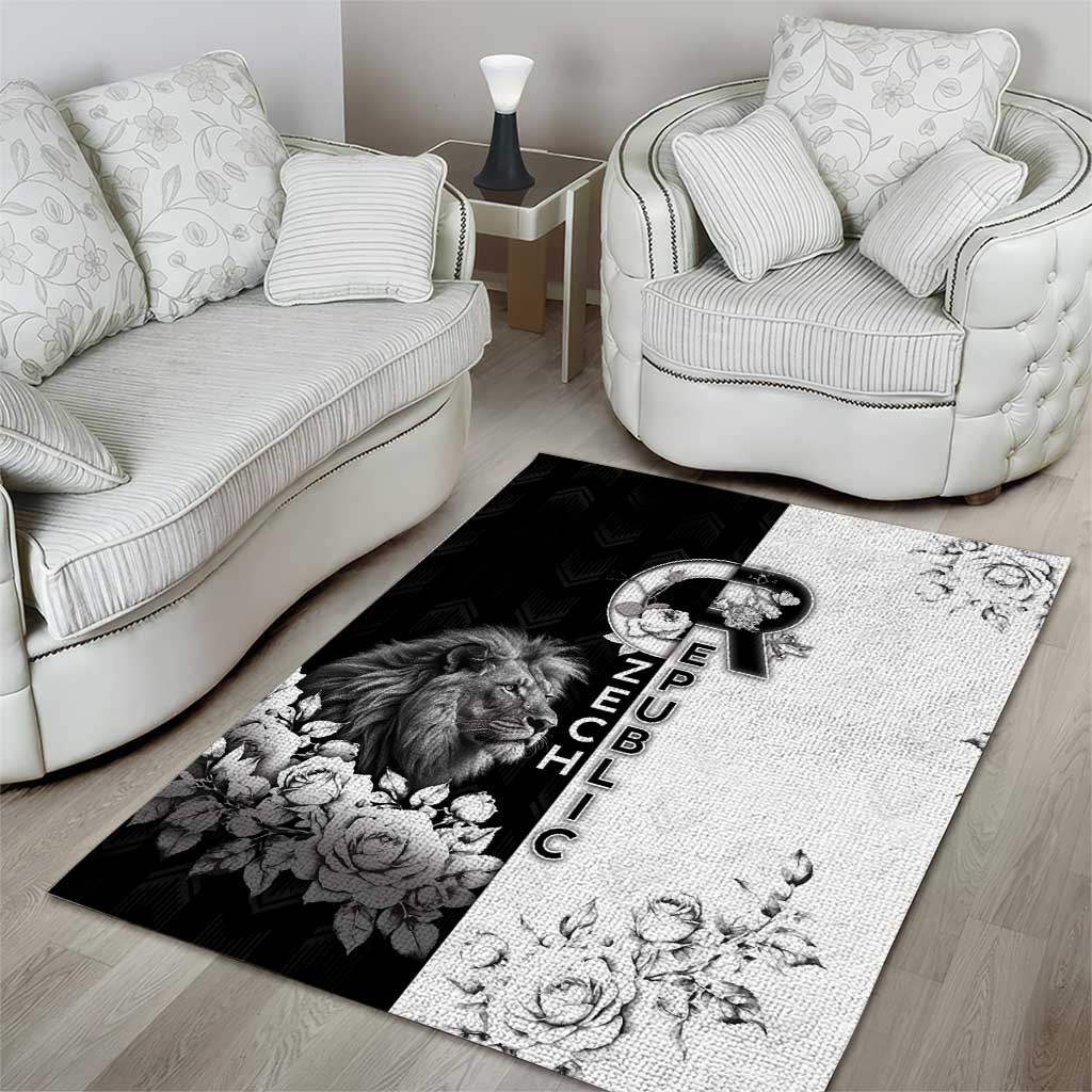 Czech Republic Area Rug White Lion With Rose - Wonder Print Shop