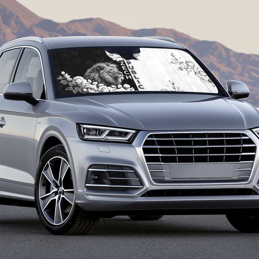 Czech Republic Auto Sun Shade White Lion With Rose - Wonder Print Shop