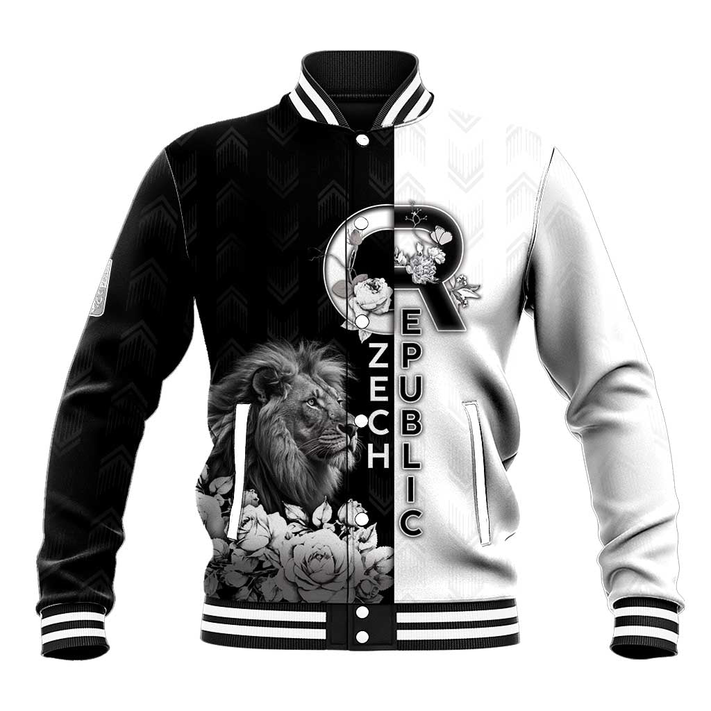 Czech Republic Baseball Jacket White Lion With Rose - Wonder Print Shop