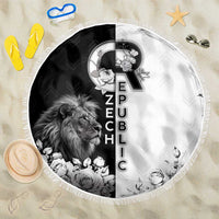 Czech Republic Beach Blanket White Lion With Rose - Wonder Print Shop