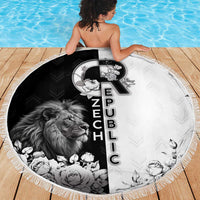 Czech Republic Beach Blanket White Lion With Rose - Wonder Print Shop
