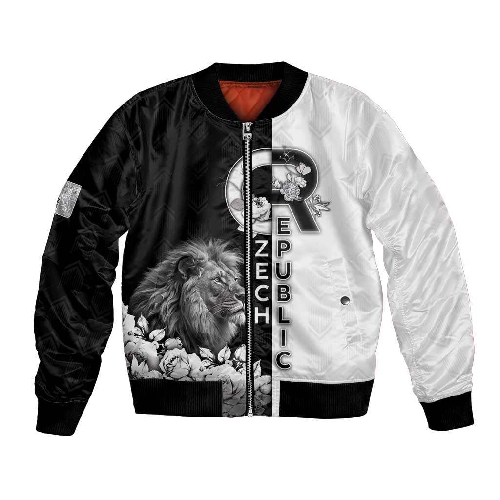 Czech Republic Bomber Jacket White Lion With Rose - Wonder Print Shop