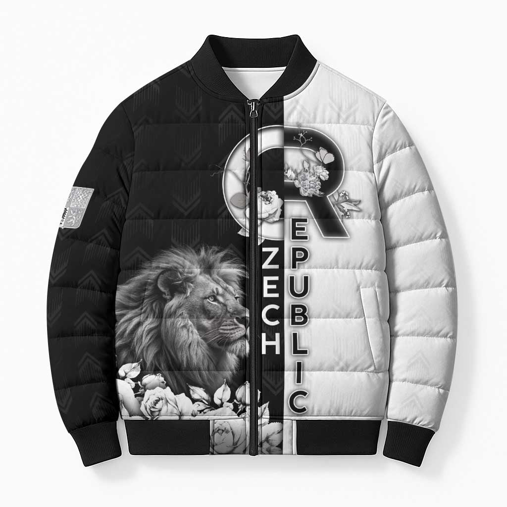 Czech Republic Bomber Puffer Jacket White Lion With Rose - Wonder Print Shop