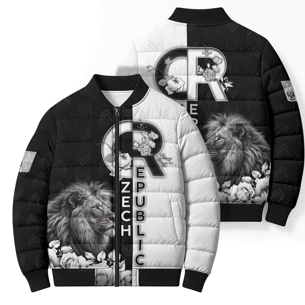 Czech Republic Bomber Puffer Jacket White Lion With Rose - Wonder Print Shop