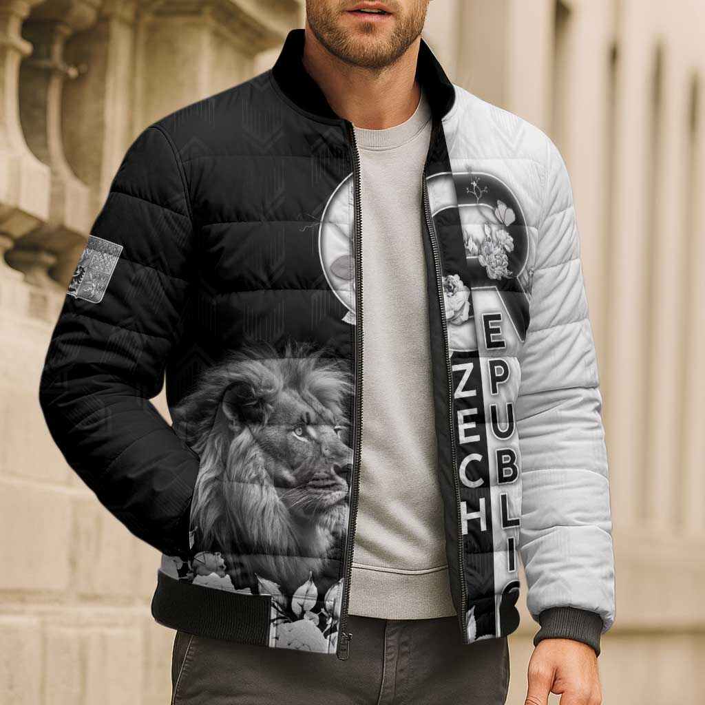 Czech Republic Bomber Puffer Jacket White Lion With Rose - Wonder Print Shop