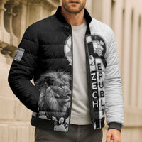 Czech Republic Bomber Puffer Jacket White Lion With Rose - Wonder Print Shop