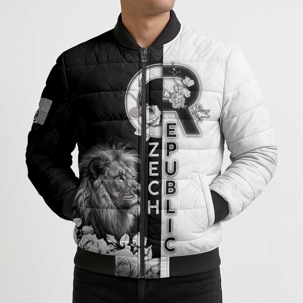 Czech Republic Bomber Puffer Jacket White Lion With Rose - Wonder Print Shop