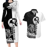 Czech Republic Couples Matching Long Sleeve Bodycon Dress and Hawaiian Shirt White Lion With Rose - Wonder Print Shop