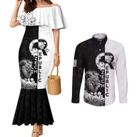 Czech Republic Couples Matching Mermaid Dress and Long Sleeve Button Shirt White Lion With Rose - Wonder Print Shop