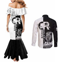 Czech Republic Couples Matching Mermaid Dress and Long Sleeve Button Shirt White Lion With Rose - Wonder Print Shop