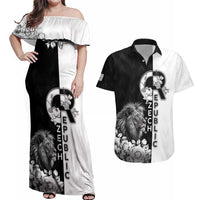 Czech Republic Couples Matching Off Shoulder Maxi Dress and Hawaiian Shirt White Lion With Rose - Wonder Print Shop