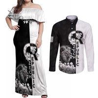 Czech Republic Couples Matching Off Shoulder Maxi Dress and Long Sleeve Button Shirt White Lion With Rose - Wonder Print Shop