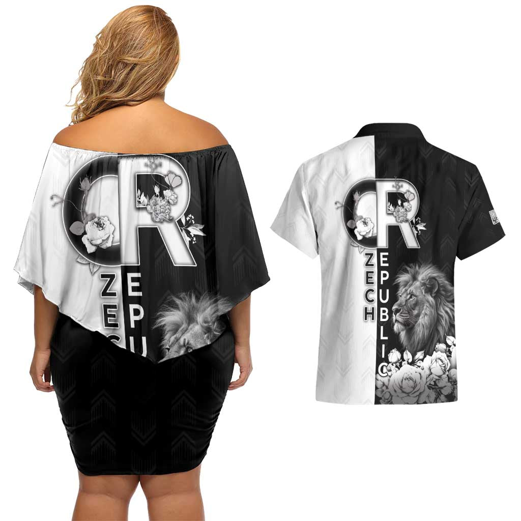 Czech Republic Couples Matching Off Shoulder Short Dress and Hawaiian Shirt White Lion With Rose - Wonder Print Shop