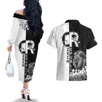 Czech Republic Couples Matching Off The Shoulder Long Sleeve Dress and Hawaiian Shirt White Lion With Rose - Wonder Print Shop