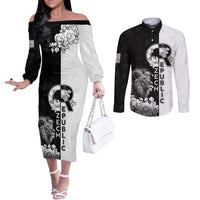 Czech Republic Couples Matching Off The Shoulder Long Sleeve Dress and Long Sleeve Button Shirt White Lion With Rose - Wonder Print Shop