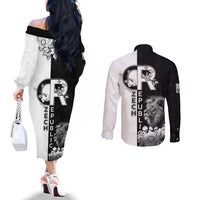 Czech Republic Couples Matching Off The Shoulder Long Sleeve Dress and Long Sleeve Button Shirt White Lion With Rose - Wonder Print Shop