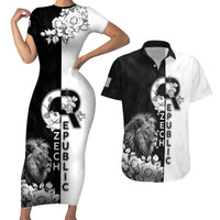 Czech Republic Couples Matching Short Sleeve Bodycon Dress and Hawaiian Shirt White Lion With Rose - Wonder Print Shop