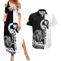 Czech Republic Couples Matching Summer Maxi Dress and Hawaiian Shirt White Lion With Rose - Wonder Print Shop