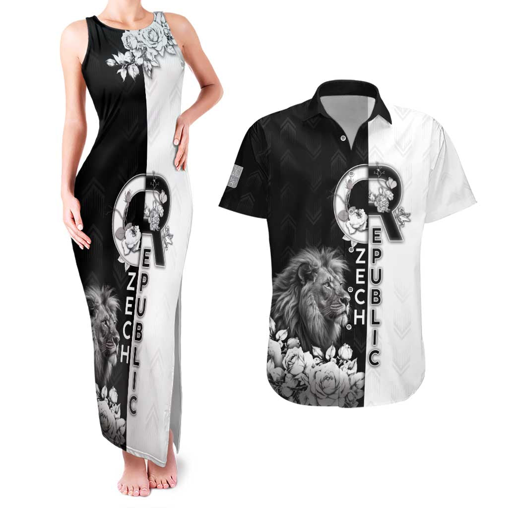 Czech Republic Couples Matching Tank Maxi Dress and Hawaiian Shirt White Lion With Rose - Wonder Print Shop