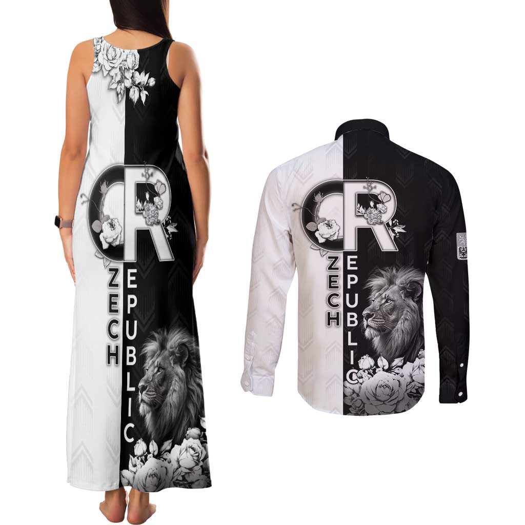 Czech Republic Couples Matching Tank Maxi Dress and Long Sleeve Button Shirt White Lion With Rose - Wonder Print Shop