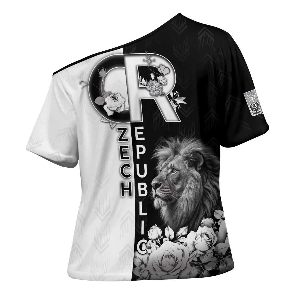 Czech Republic Cross Shoulder Shirt White Lion With Rose - Wonder Print Shop