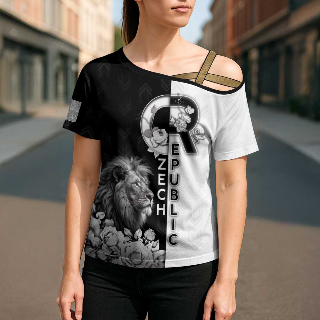 Czech Republic Cross Shoulder Shirt White Lion With Rose - Wonder Print Shop