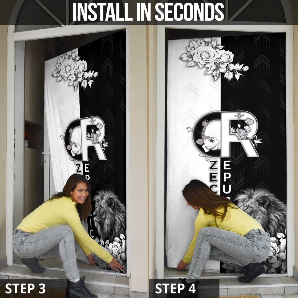 Czech Republic Door Cover White Lion With Rose - Wonder Print Shop