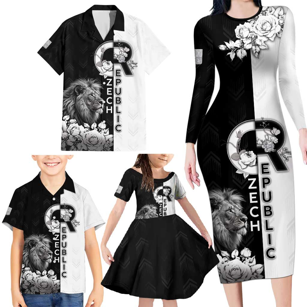 Czech Republic Family Matching Long Sleeve Bodycon Dress and Hawaiian Shirt White Lion With Rose - Wonder Print Shop