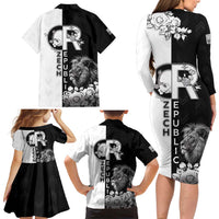 Czech Republic Family Matching Long Sleeve Bodycon Dress and Hawaiian Shirt White Lion With Rose - Wonder Print Shop