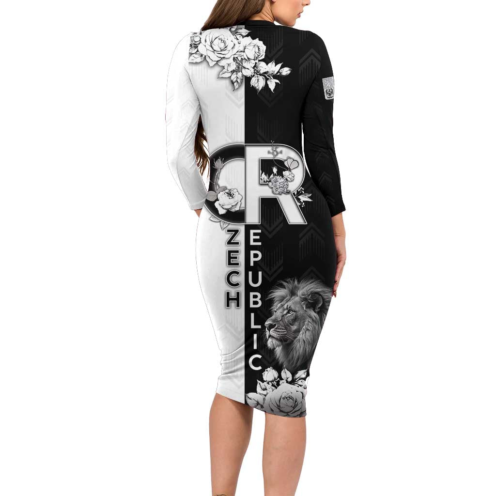 Czech Republic Family Matching Long Sleeve Bodycon Dress and Hawaiian Shirt White Lion With Rose - Wonder Print Shop