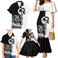 Czech Republic Family Matching Mermaid Dress and Hawaiian Shirt White Lion With Rose - Wonder Print Shop