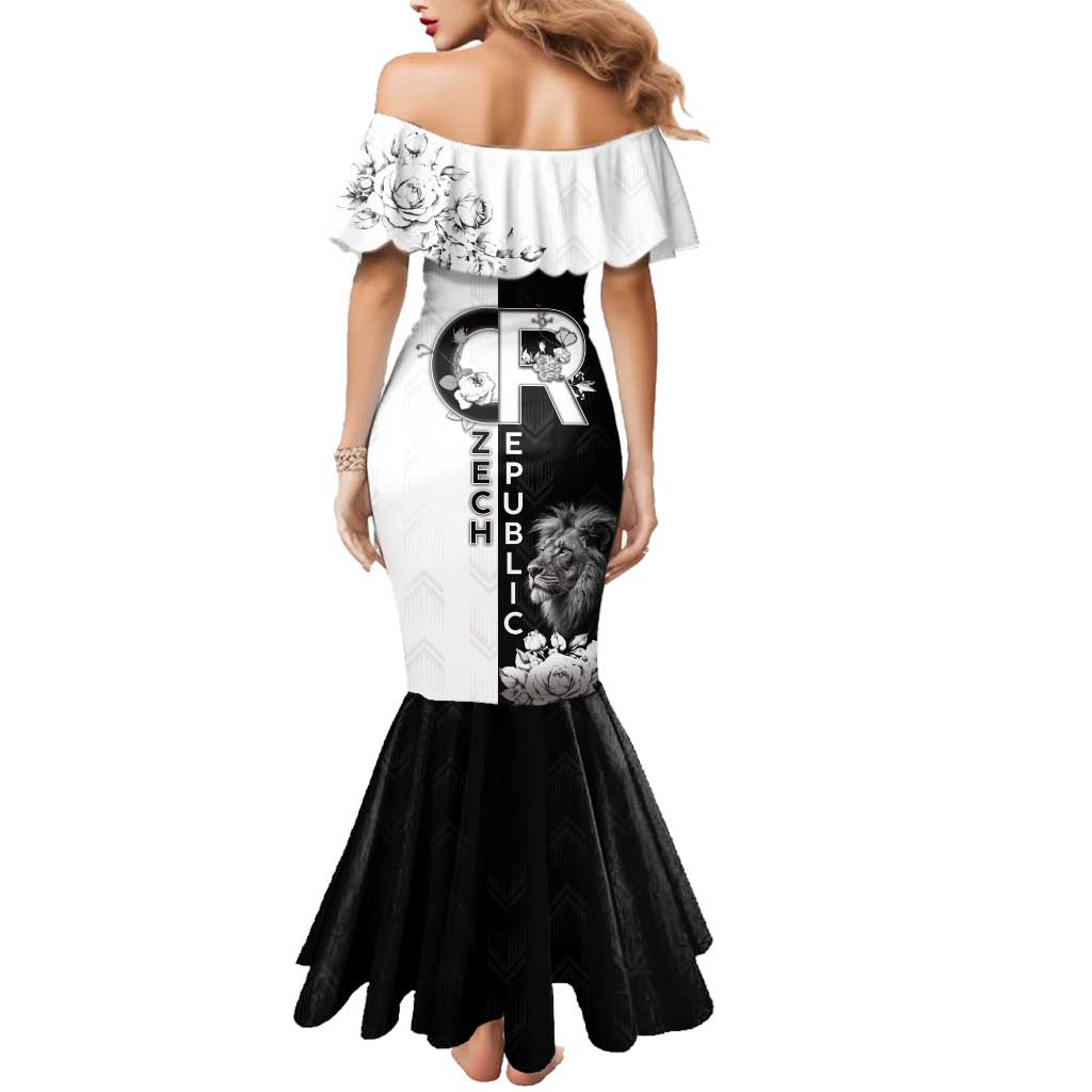 Czech Republic Family Matching Mermaid Dress and Hawaiian Shirt White Lion With Rose - Wonder Print Shop