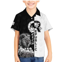 Czech Republic Family Matching Mermaid Dress and Hawaiian Shirt White Lion With Rose - Wonder Print Shop