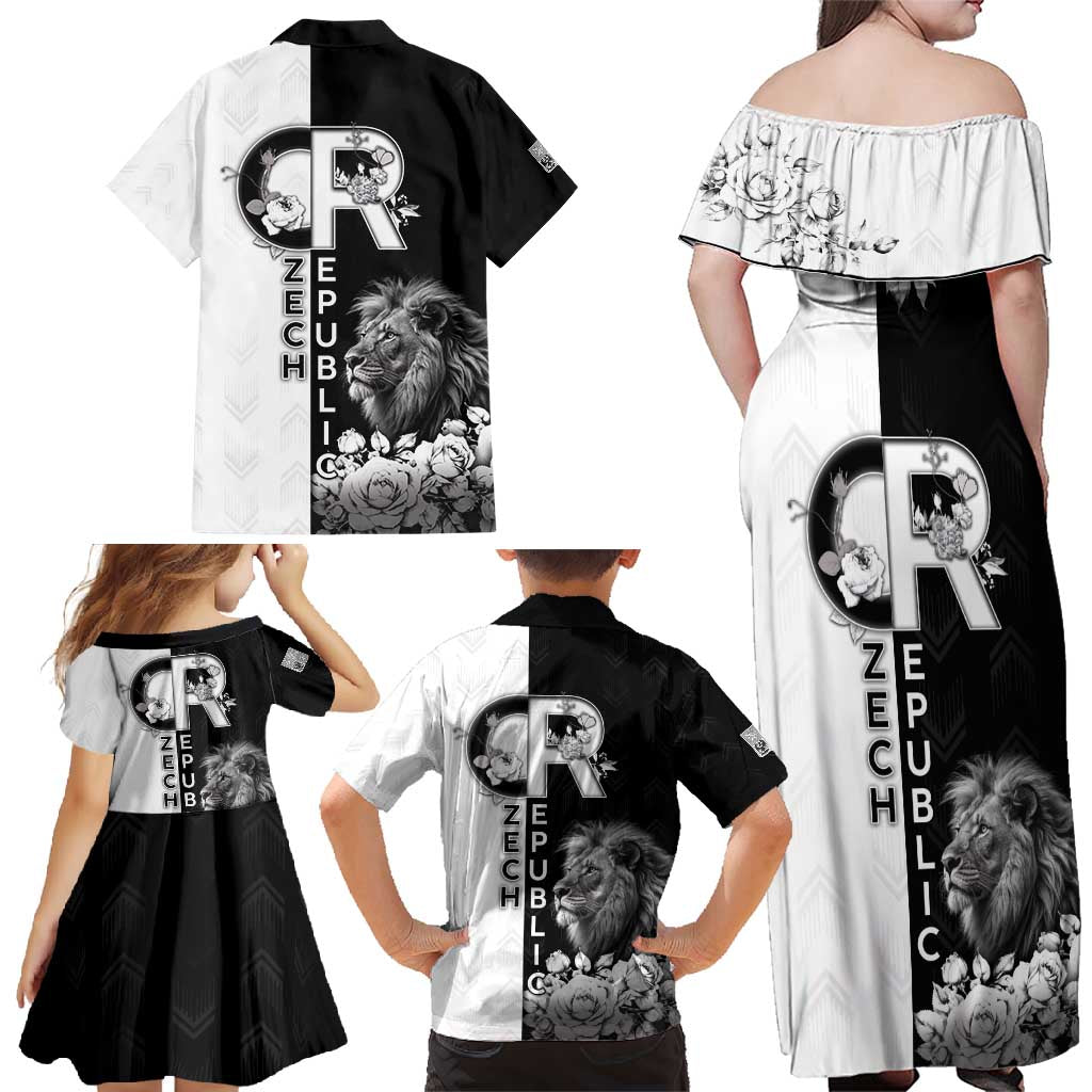 Czech Republic Family Matching Off Shoulder Maxi Dress and Hawaiian Shirt White Lion With Rose - Wonder Print Shop