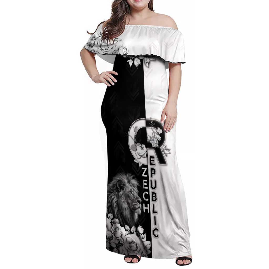 Czech Republic Family Matching Off Shoulder Maxi Dress and Hawaiian Shirt White Lion With Rose - Wonder Print Shop