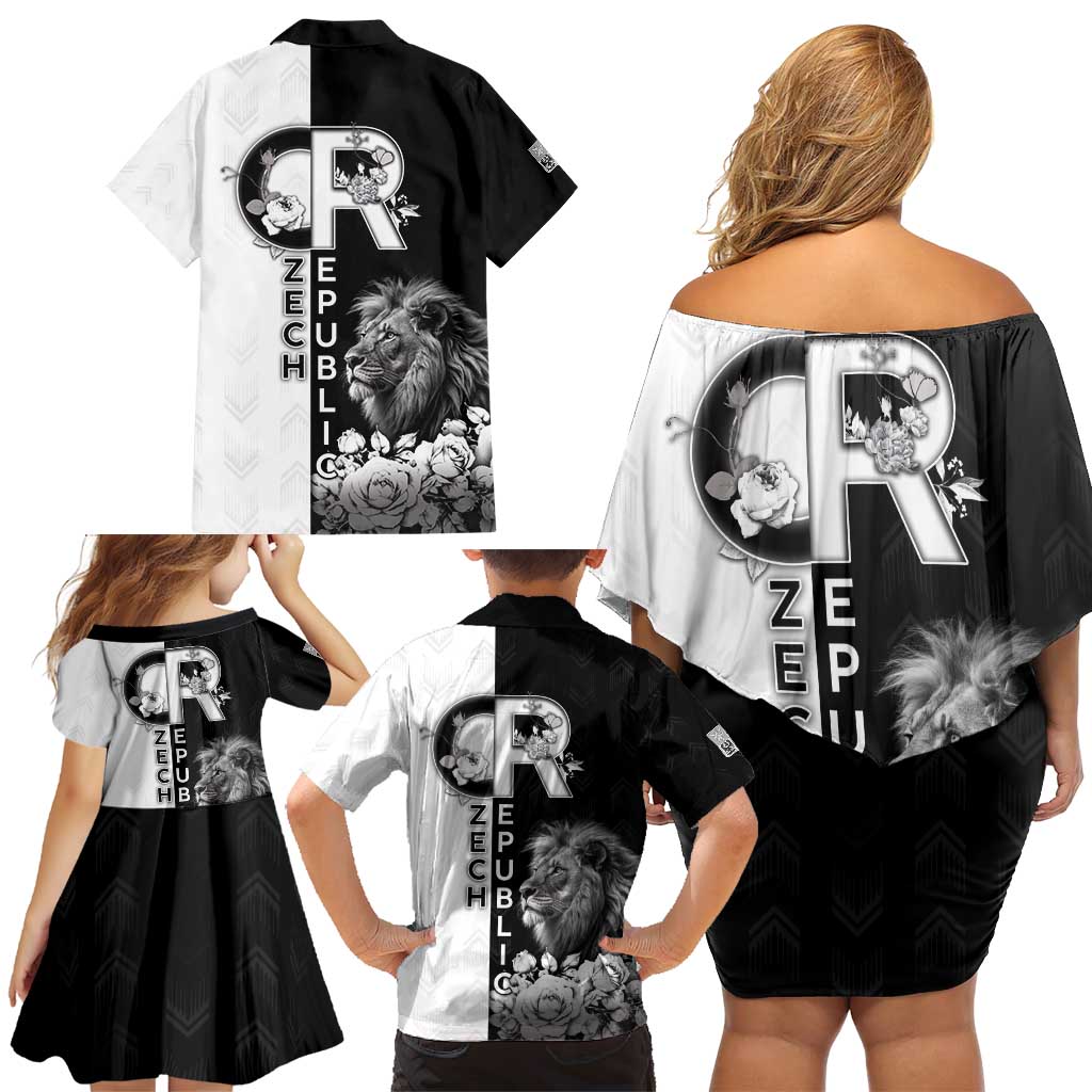 Czech Republic Family Matching Off Shoulder Short Dress and Hawaiian Shirt White Lion With Rose - Wonder Print Shop