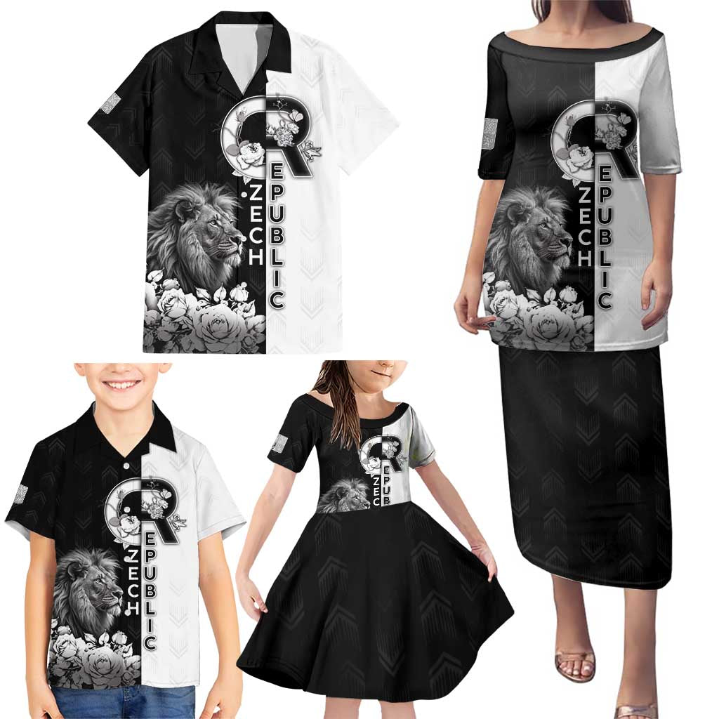 Czech Republic Family Matching Puletasi and Hawaiian Shirt White Lion With Rose - Wonder Print Shop
