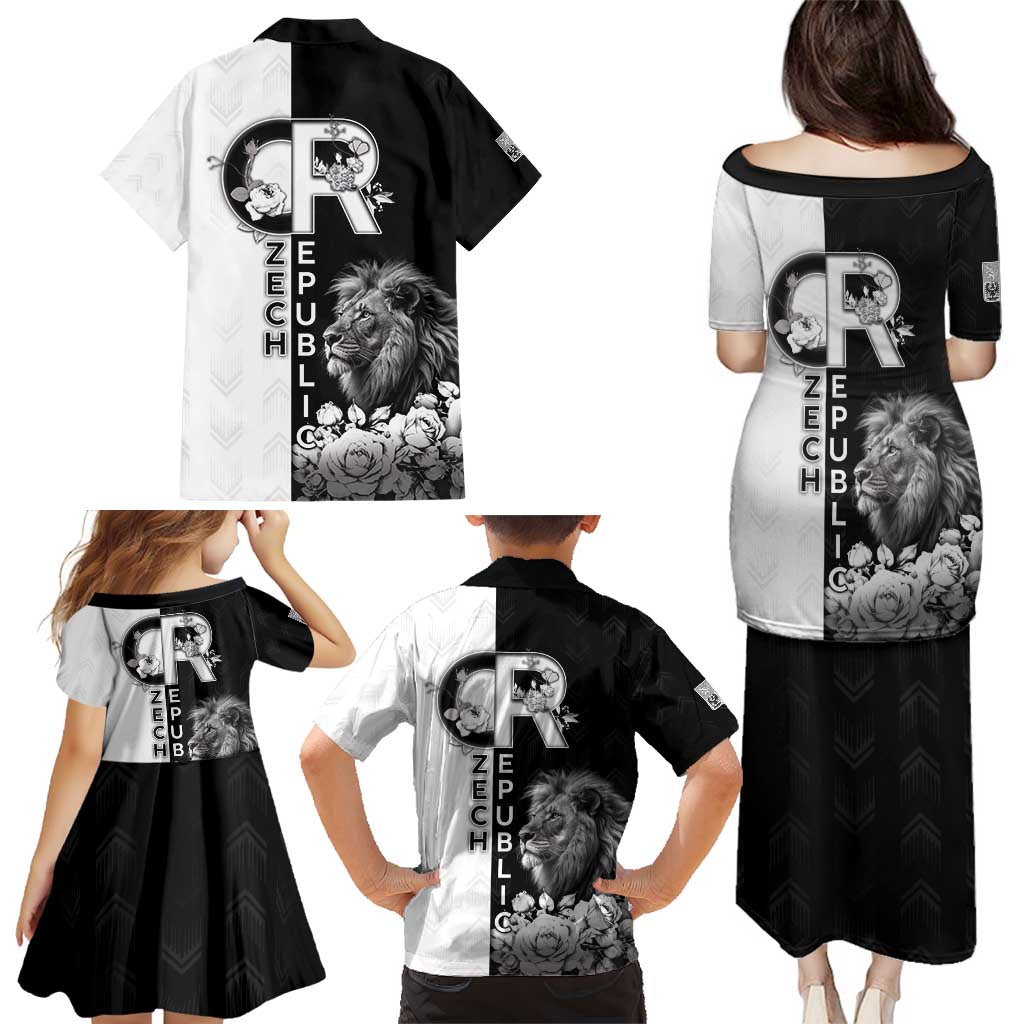 Czech Republic Family Matching Puletasi and Hawaiian Shirt White Lion With Rose - Wonder Print Shop