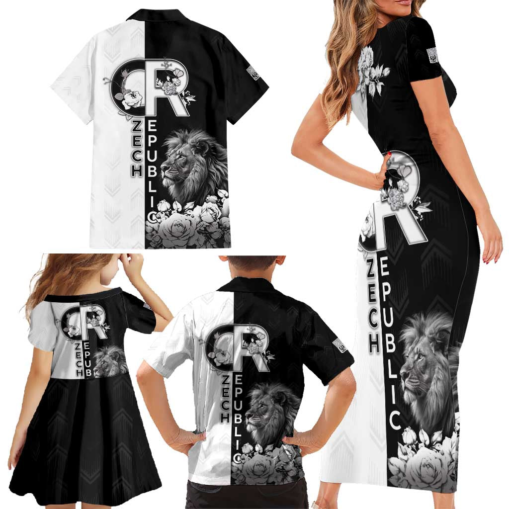 Czech Republic Family Matching Short Sleeve Bodycon Dress and Hawaiian Shirt White Lion With Rose - Wonder Print Shop