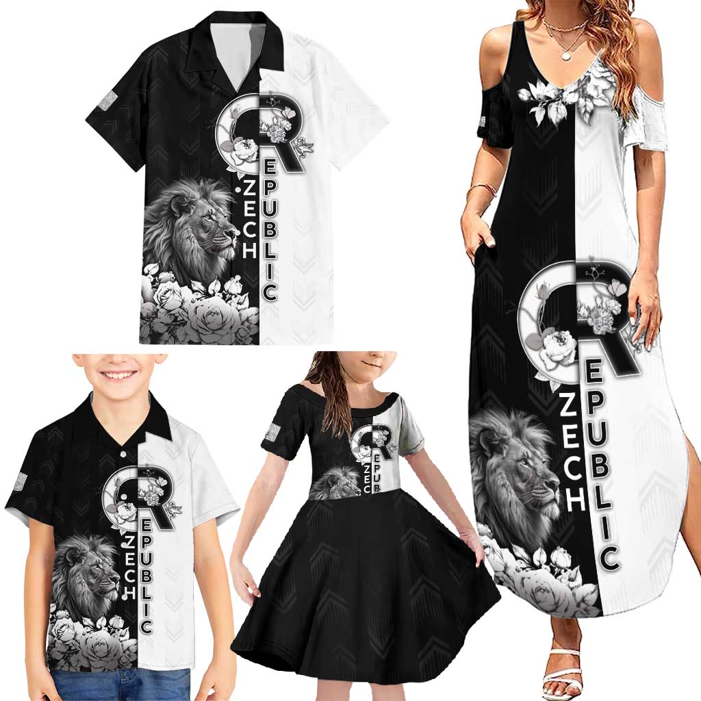 Czech Republic Family Matching Summer Maxi Dress and Hawaiian Shirt White Lion With Rose - Wonder Print Shop