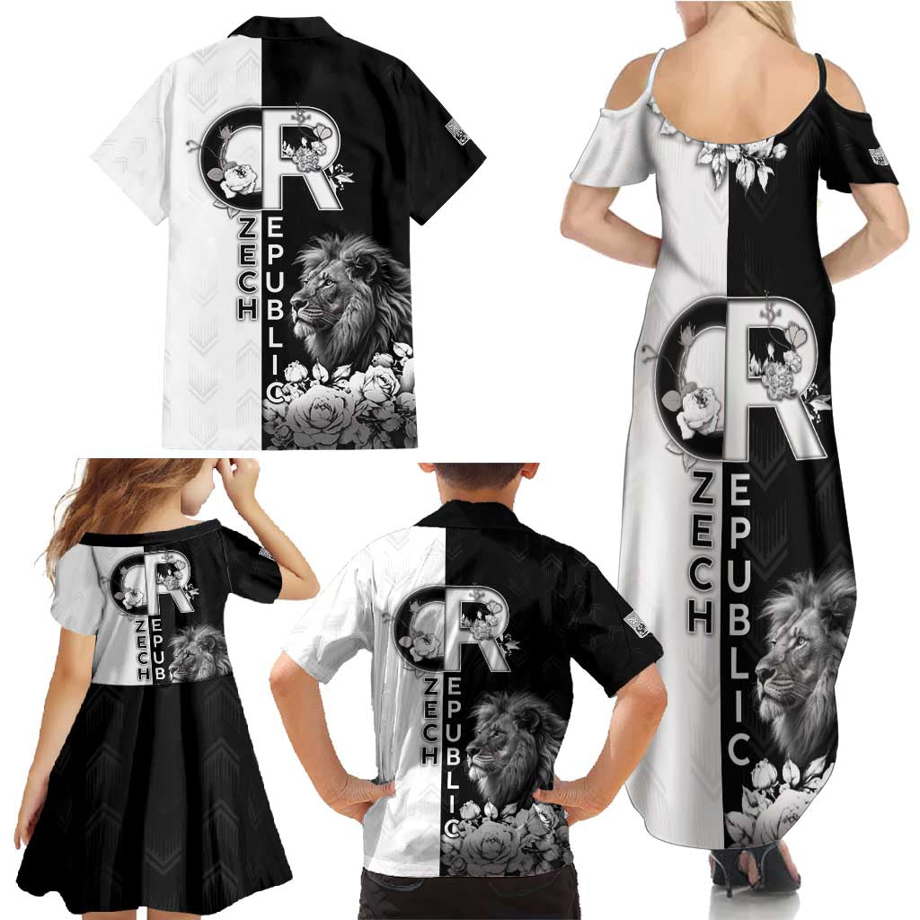 Czech Republic Family Matching Summer Maxi Dress and Hawaiian Shirt White Lion With Rose - Wonder Print Shop