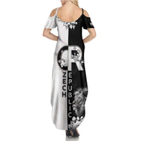 Czech Republic Family Matching Summer Maxi Dress and Hawaiian Shirt White Lion With Rose - Wonder Print Shop