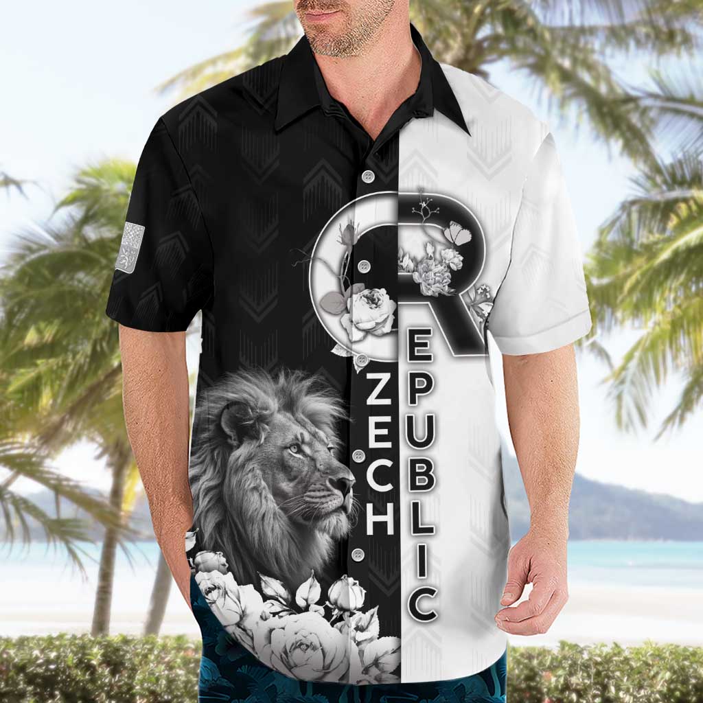 Czech Republic Hawaiian Shirt White Lion With Rose - Wonder Print Shop