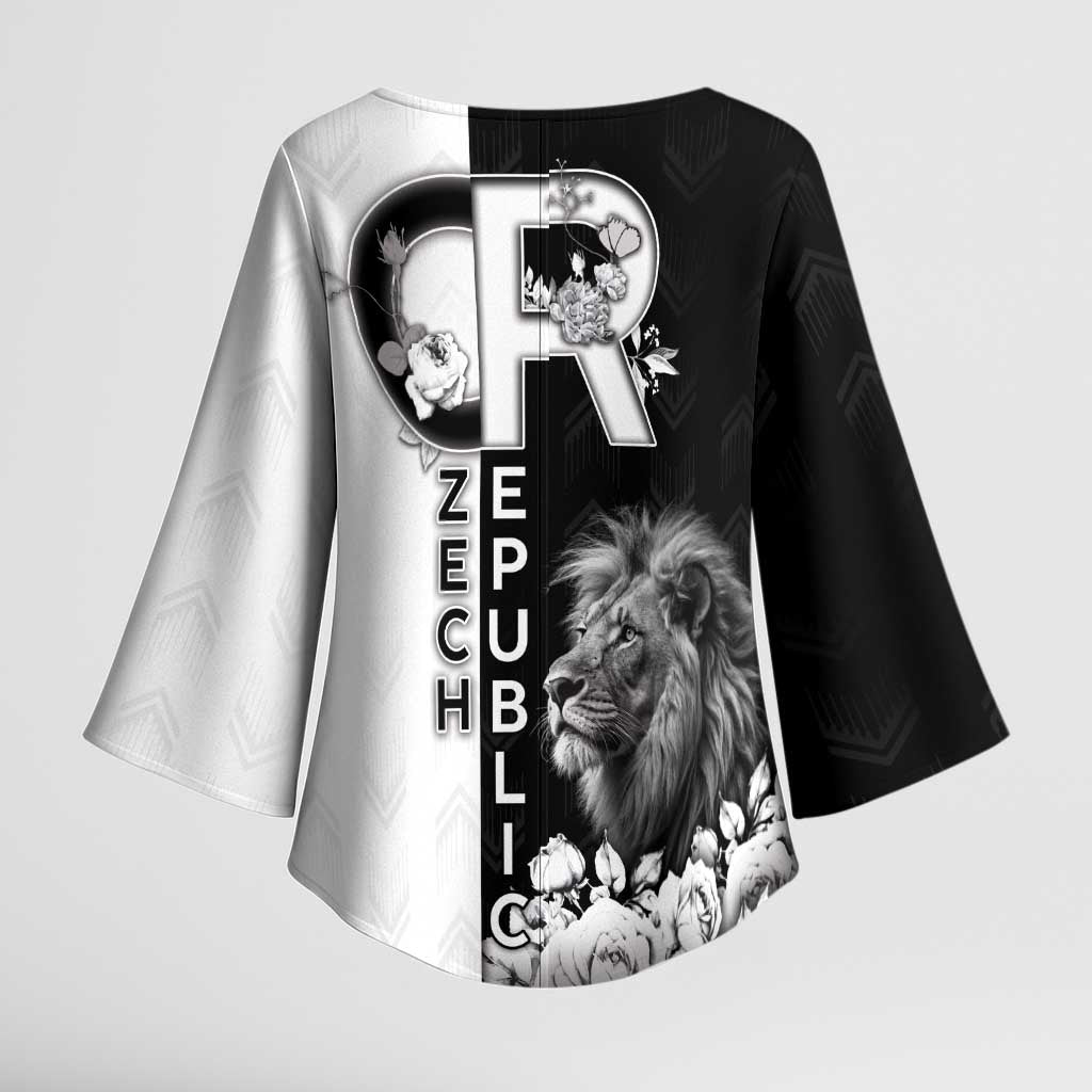 Czech Republic Kimono Sleeve Blouse White Lion With Rose - Wonder Print Shop